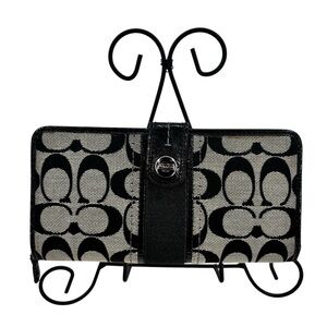 COACH Vintage Signature Jacquard Accordion Zip Around Wallet